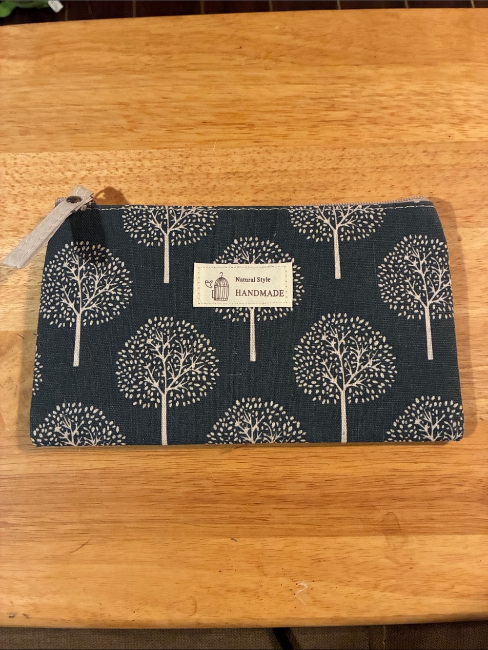 New Without Tags-Handmade Blue Tree Print Zipper Pouch